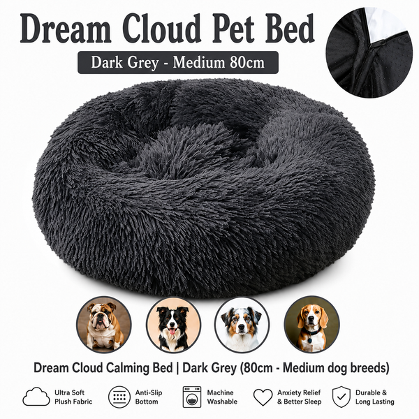 Dream Cloud Calming Bed  Dark| Grey (80cm - Medium dog breeds)