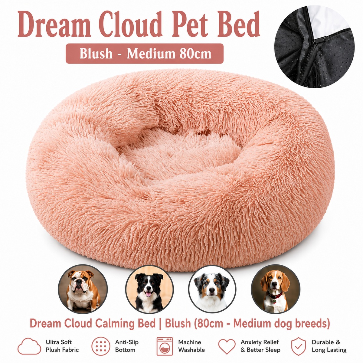 Dream Cloud Calming Bed | Blush - 80 CM ( Medium Breeds )