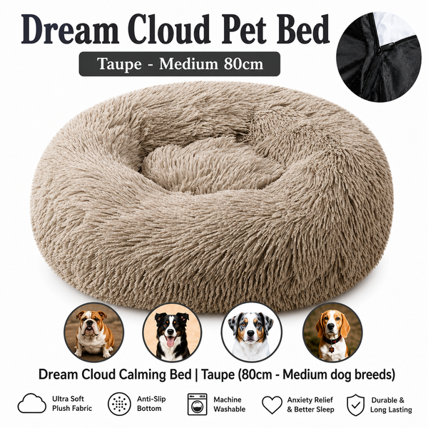 Dream Cloud Calming Bed | Taupe (80cm - Medium dog breeds)