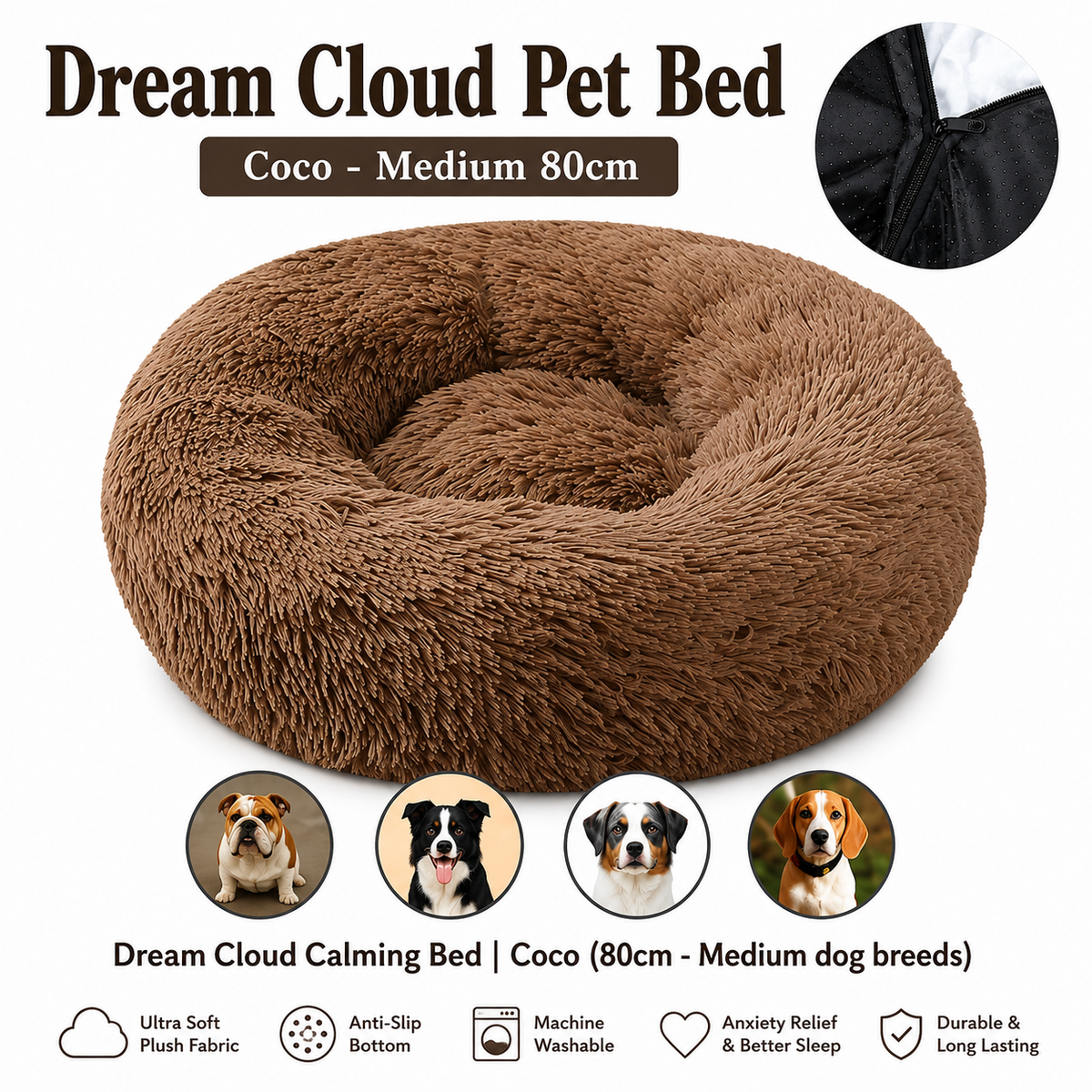 Dream Cloud Calming Bed | Coco (80cm - Medium dog breeds)